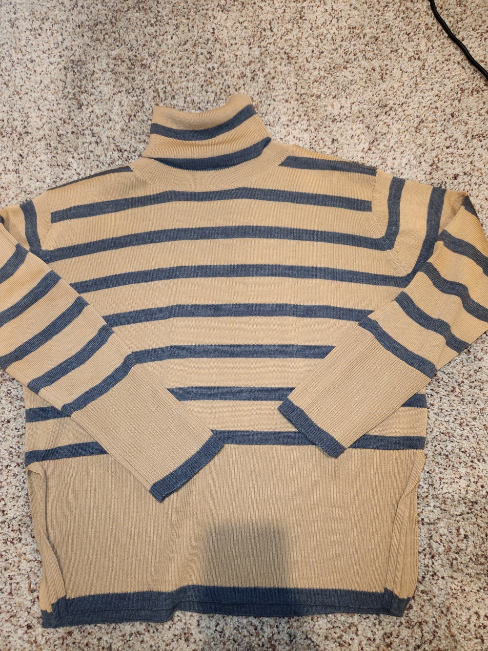 Striped Turtleneck Sweater in Beige and Gray